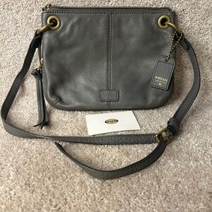 Fossil  Karli Charcoal Leather Crossbody Bag purse key fob